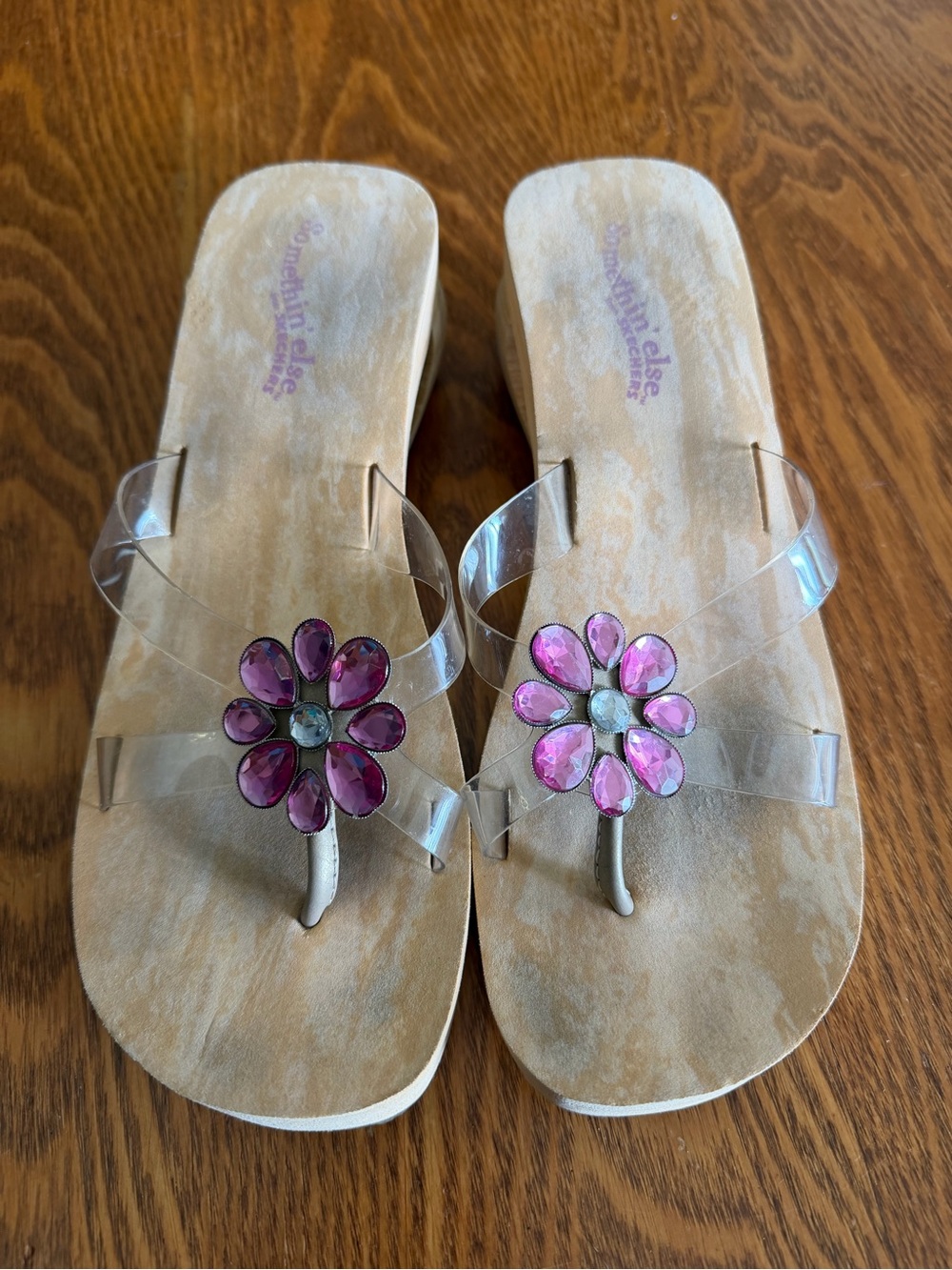 Vintage Y2K Floral Hippie Rhinestone Wedge Sandal